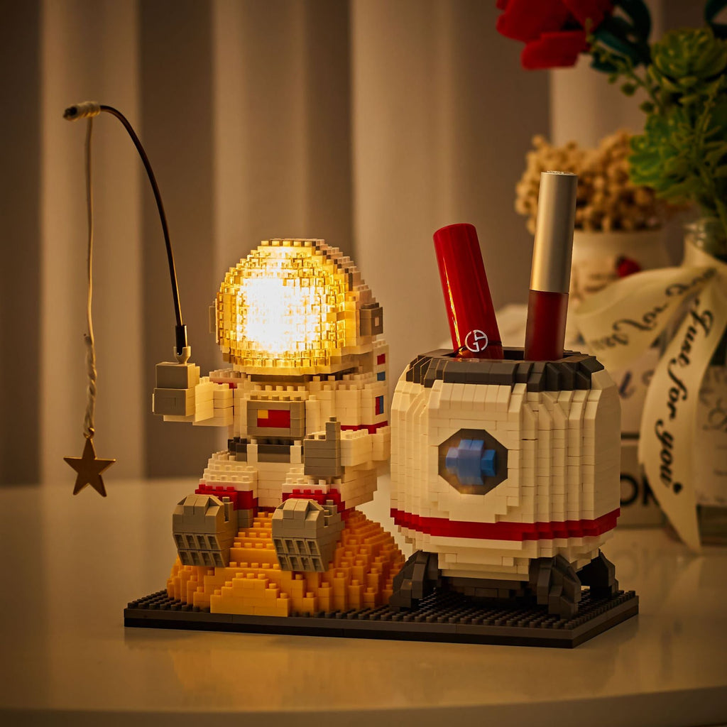 Astronaut On Moon Pen Holder Nano Building Blocks - Kawaiies - Adorable - Cute - Plushies - Plush - Kawaii