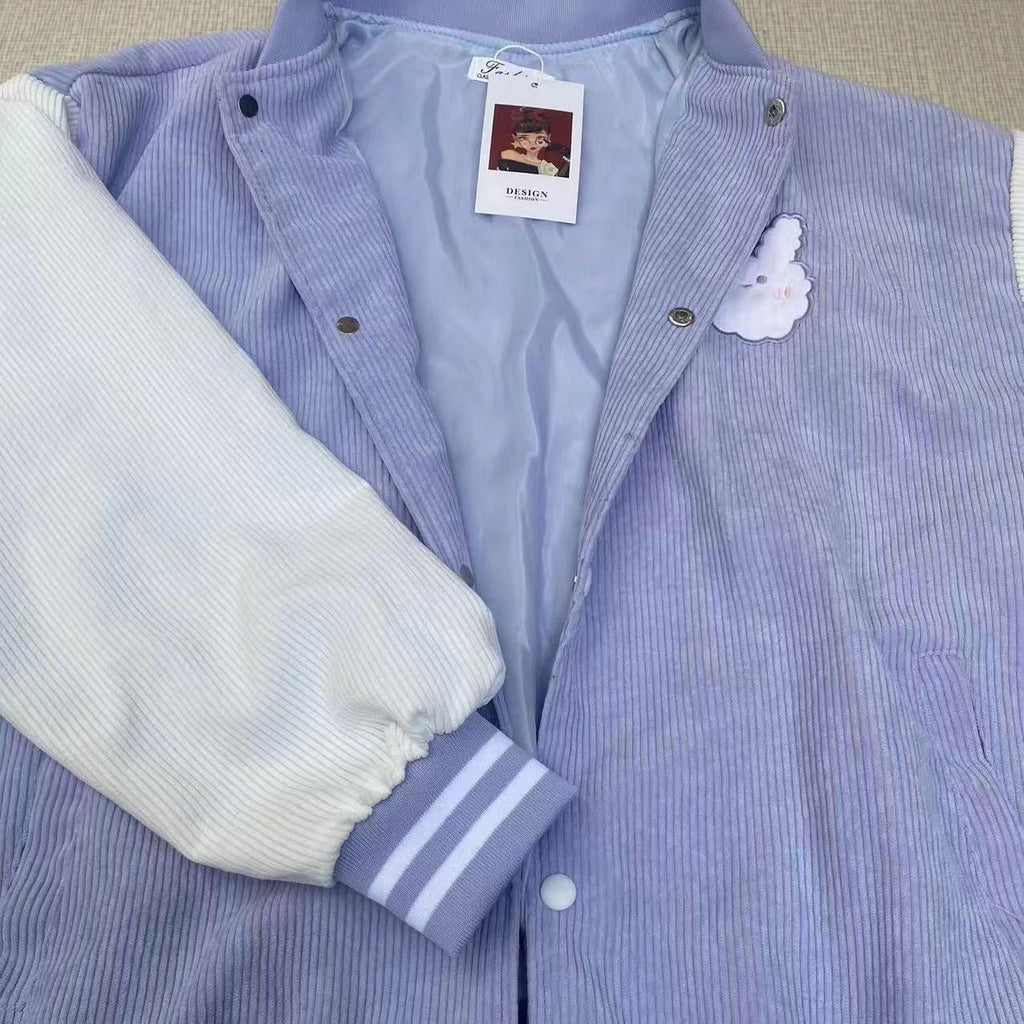 Baby Blue Bear Striped Women's Varsity Jacket - Kawaiies - Adorable - Cute - Plushies - Plush - Kawaii