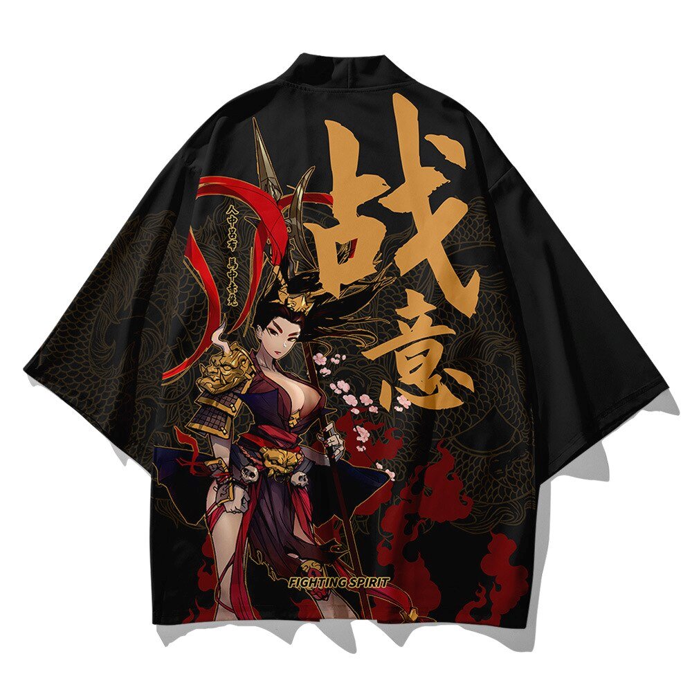 Black Japanese Female Fighter Mens Two-Piece Kimono Yukata Top & Pants Sets - Kawaiies - Adorable - Cute - Plushies - Plush - Kawaii