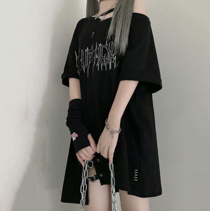 Black 'Make Up Heart' Punk Women's Oversized Tee - Kawaiies - Adorable - Cute - Plushies - Plush - Kawaii