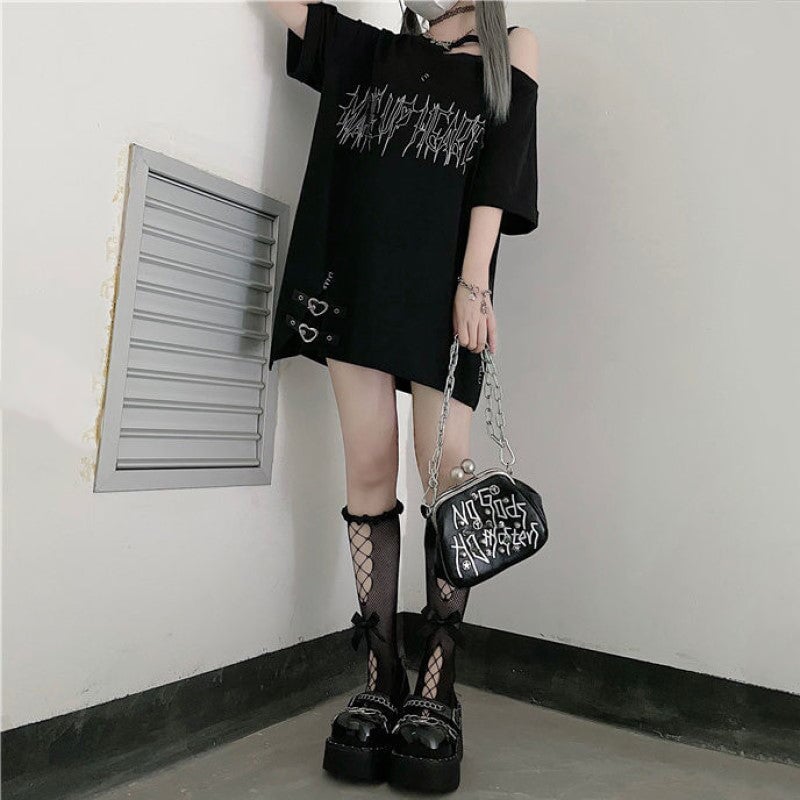 Black 'Make Up Heart' Punk Women's Oversized Tee - Kawaiies - Adorable - Cute - Plushies - Plush - Kawaii