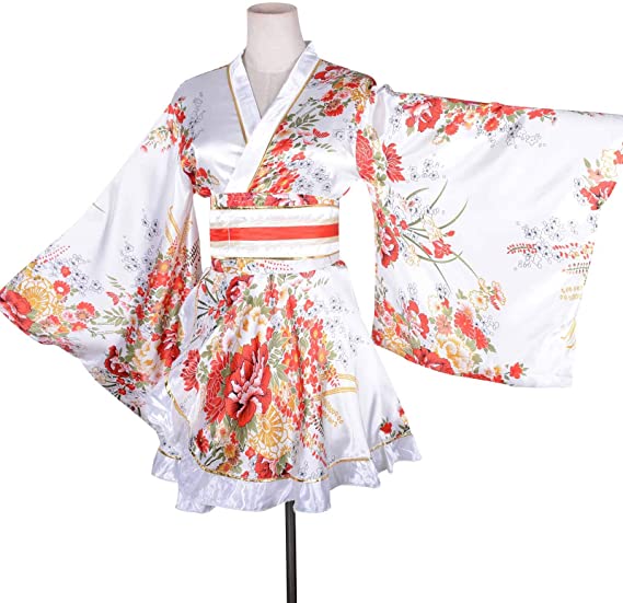 Black White Floral Kimono with OBI Belt - Kawaiies - Adorable - Cute - Plushies - Plush - Kawaii