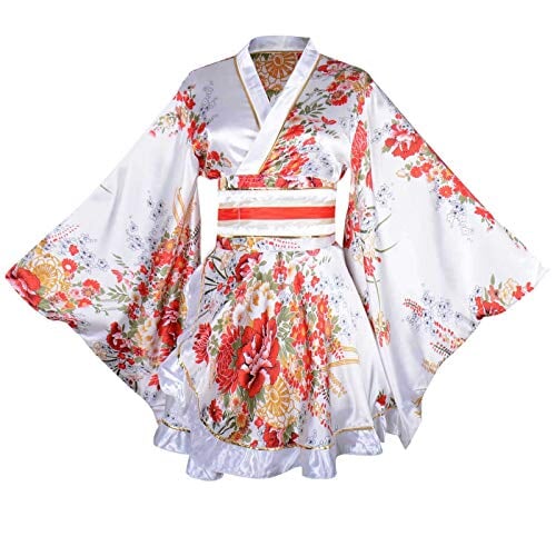 Black White Floral Kimono with OBI Belt - Kawaiies - Adorable - Cute - Plushies - Plush - Kawaii