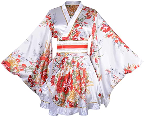 Black White Floral Kimono with OBI Belt - Kawaiies - Adorable - Cute - Plushies - Plush - Kawaii