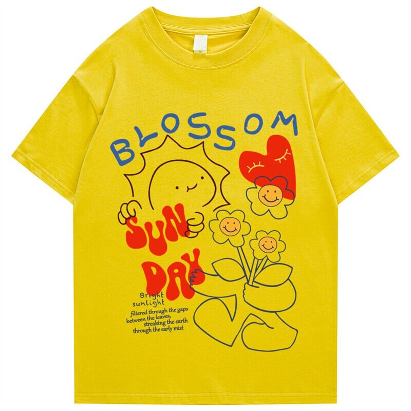 kawaiies-softtoys-plushies-kawaii-plush-Blossom Sunday Cartoon Drawing Print Unisex Tee Apparel Yellow S 