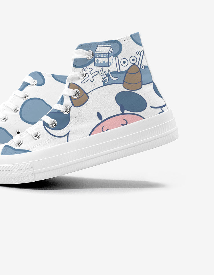 Blue Kawaii Cow Women's Sneakers Trainers - Kawaiies - Adorable - Cute - Plushies - Plush - Kawaii