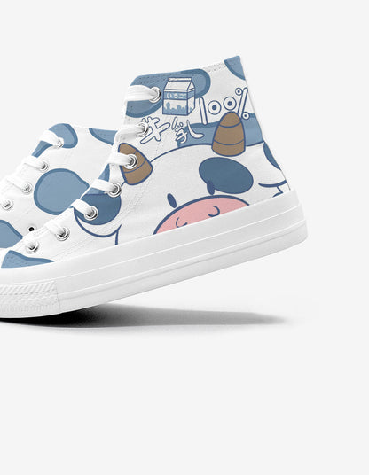 Blue Kawaii Cow Women's Sneakers Trainers - Kawaiies - Adorable - Cute - Plushies - Plush - Kawaii