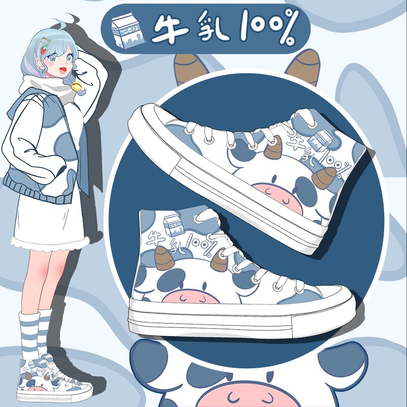 Blue Kawaii Cow Women's Sneakers Trainers - Kawaiies - Adorable - Cute - Plushies - Plush - Kawaii