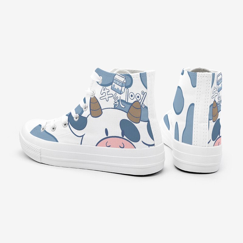 Blue Kawaii Cow Women's Sneakers Trainers - Kawaiies - Adorable - Cute - Plushies - Plush - Kawaii