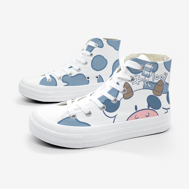 Blue Kawaii Cow Women's Sneakers Trainers - Kawaiies - Adorable - Cute - Plushies - Plush - Kawaii