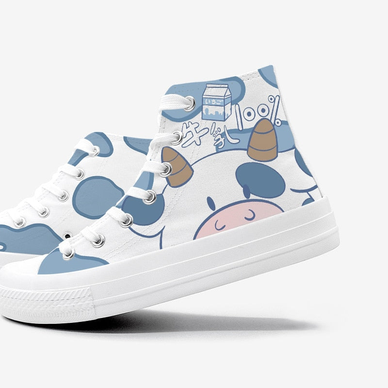 Blue Kawaii Cow Women's Sneakers Trainers - Kawaiies - Adorable - Cute - Plushies - Plush - Kawaii