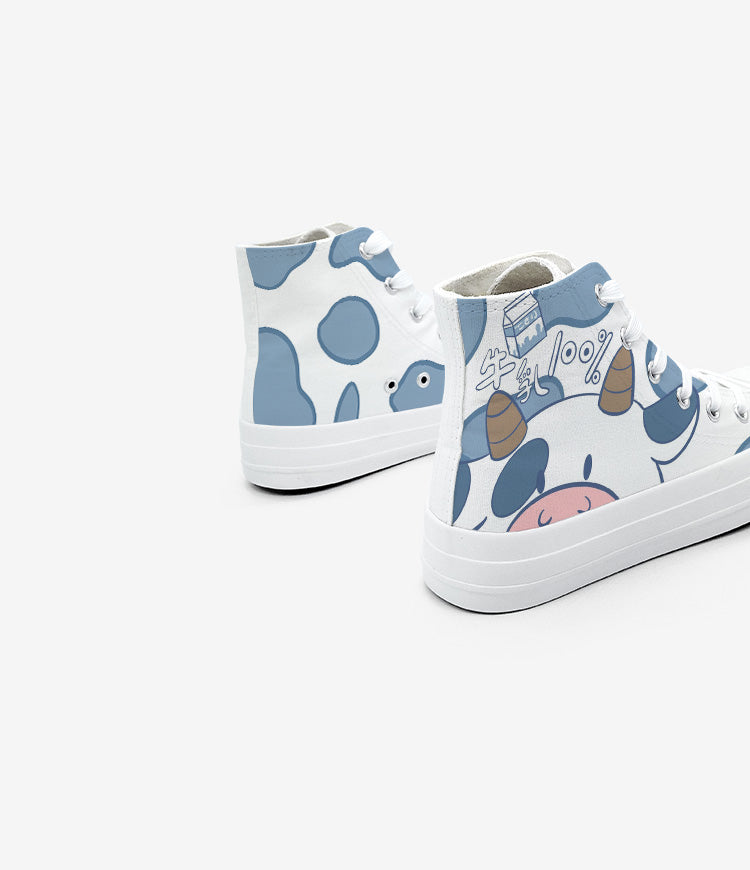 Blue Kawaii Cow Women's Sneakers Trainers - Kawaiies - Adorable - Cute - Plushies - Plush - Kawaii