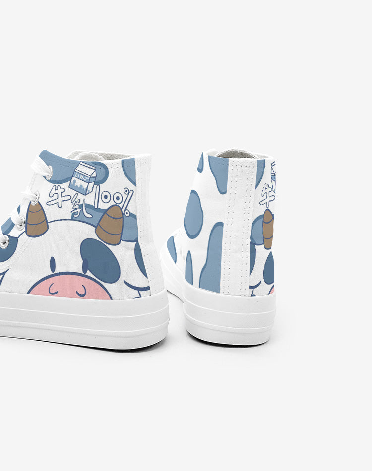 Blue Kawaii Cow Women's Sneakers Trainers - Kawaiies - Adorable - Cute - Plushies - Plush - Kawaii
