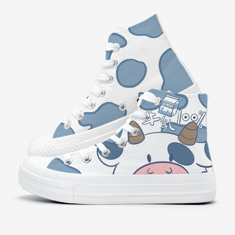 Blue Kawaii Cow Women's Sneakers Trainers - Kawaiies - Adorable - Cute - Plushies - Plush - Kawaii