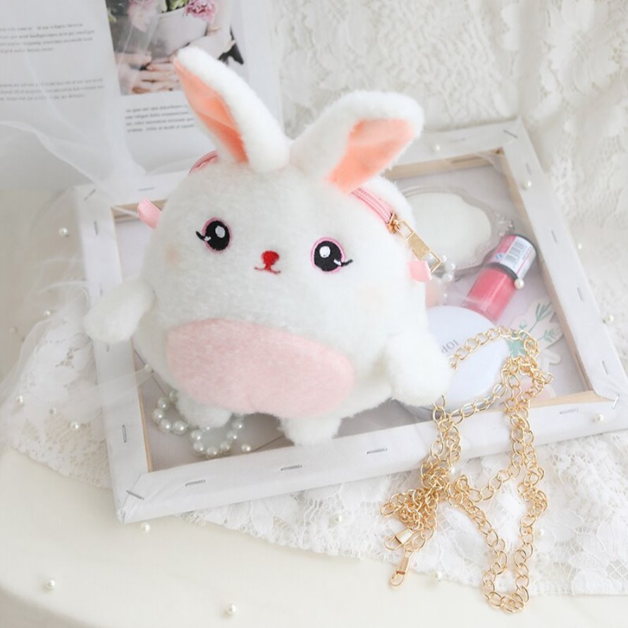 Easter Furry Pink Bunny Keychain Pouch