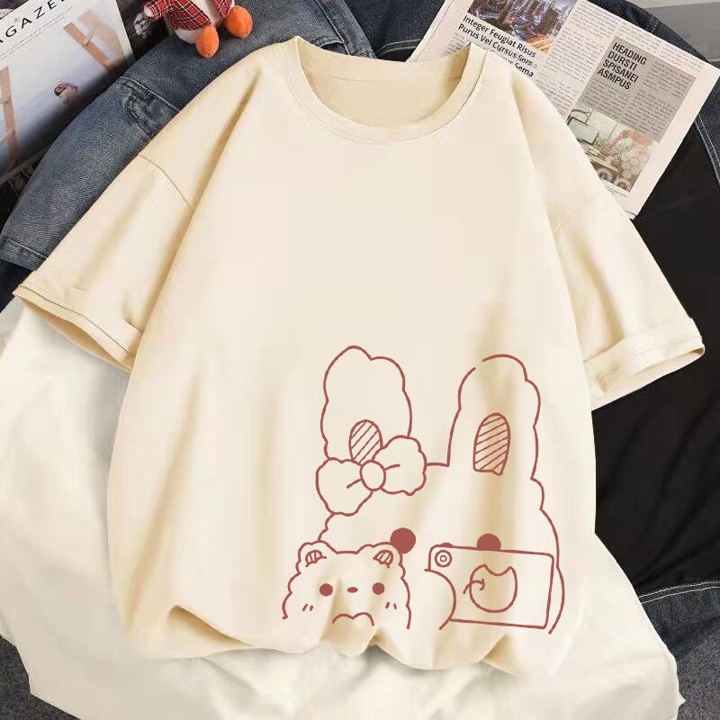 Bunny Bestie Selfie Cotton Women's Tee - Kawaiies - Adorable - Cute - Plushies - Plush - Kawaii