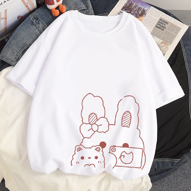 Bunny Bestie Selfie Cotton Women's Tee - Kawaiies - Adorable - Cute - Plushies - Plush - Kawaii