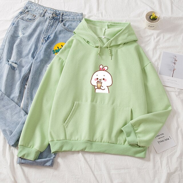 Bunny & Bubble Tea Part-Cotton Hoodie - Kawaiies - Adorable - Cute - Plushies - Plush - Kawaii