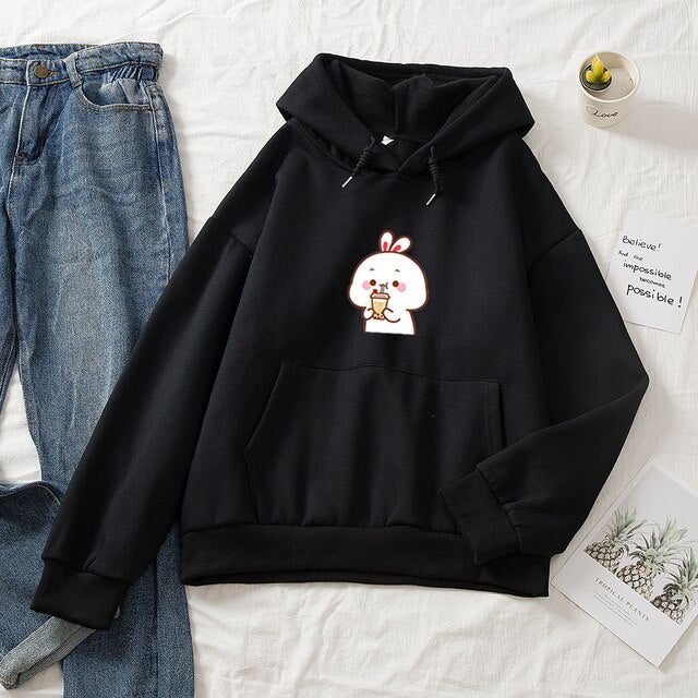 Bunny & Bubble Tea Part-Cotton Hoodie - Kawaiies - Adorable - Cute - Plushies - Plush - Kawaii