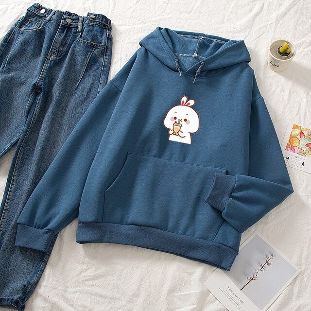 Bunny & Bubble Tea Part-Cotton Hoodie - Kawaiies - Adorable - Cute - Plushies - Plush - Kawaii