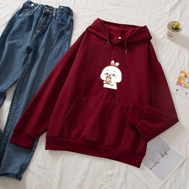 Bunny & Bubble Tea Part-Cotton Hoodie - Kawaiies - Adorable - Cute - Plushies - Plush - Kawaii