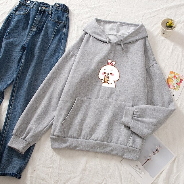 Bunny & Bubble Tea Part-Cotton Hoodie - Kawaiies - Adorable - Cute - Plushies - Plush - Kawaii
