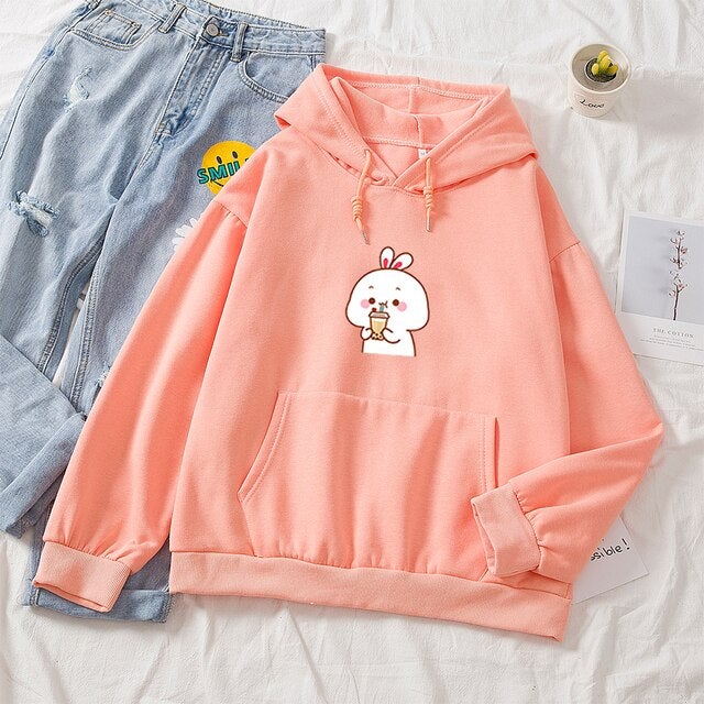 Bunny & Bubble Tea Part-Cotton Hoodie - Kawaiies - Adorable - Cute - Plushies - Plush - Kawaii