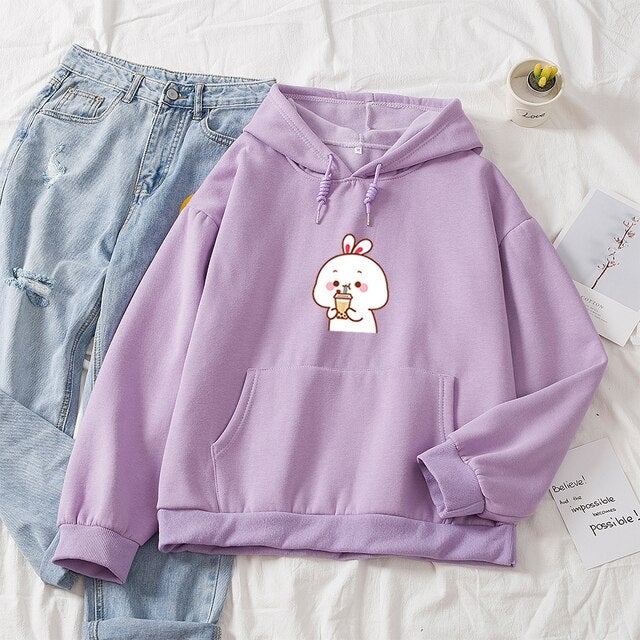Bunny & Bubble Tea Part-Cotton Hoodie - Kawaiies - Adorable - Cute - Plushies - Plush - Kawaii