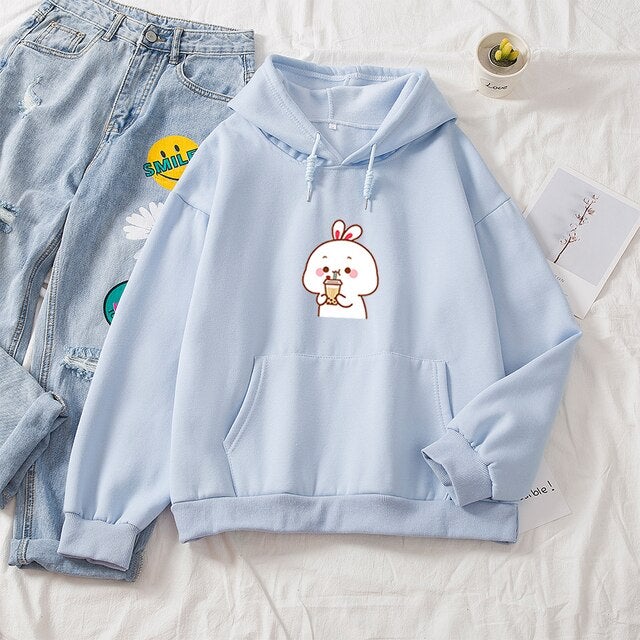 Bunny & Bubble Tea Part-Cotton Hoodie - Kawaiies - Adorable - Cute - Plushies - Plush - Kawaii