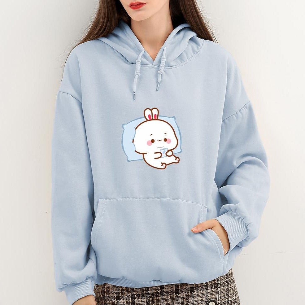 Kawaii White Bunny Chilling Part-Cotton Hoodie - Kawaiies - Adorable - Cute - Plushies - Plush - Kawaii