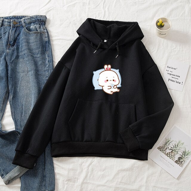 Kawaii White Bunny Chilling Part-Cotton Hoodie - Kawaiies - Adorable - Cute - Plushies - Plush - Kawaii