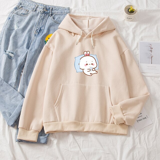 Kawaii White Bunny Chilling Part-Cotton Hoodie - Kawaiies - Adorable - Cute - Plushies - Plush - Kawaii