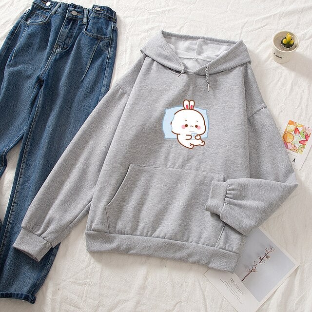 Kawaii White Bunny Chilling Part-Cotton Hoodie - Kawaiies - Adorable - Cute - Plushies - Plush - Kawaii