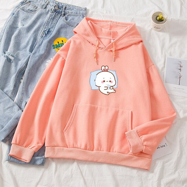Kawaii White Bunny Chilling Part-Cotton Hoodie - Kawaiies - Adorable - Cute - Plushies - Plush - Kawaii
