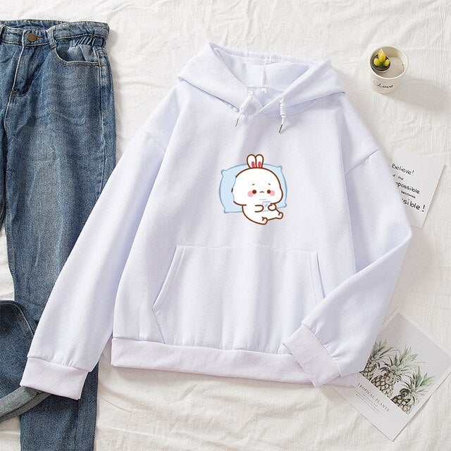Kawaii White Bunny Chilling Part-Cotton Hoodie - Kawaiies - Adorable - Cute - Plushies - Plush - Kawaii