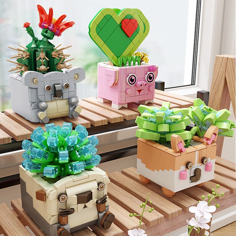 Cactus Succulent Animal Plant Pots Building Sets - Kawaiies - Adorable - Cute - Plushies - Plush - Kawaii