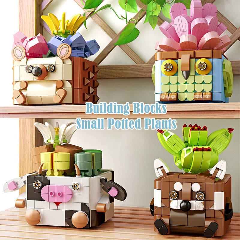 Cactus Succulent Animal Plant Pots Building Sets - Kawaiies - Adorable - Cute - Plushies - Plush - Kawaii