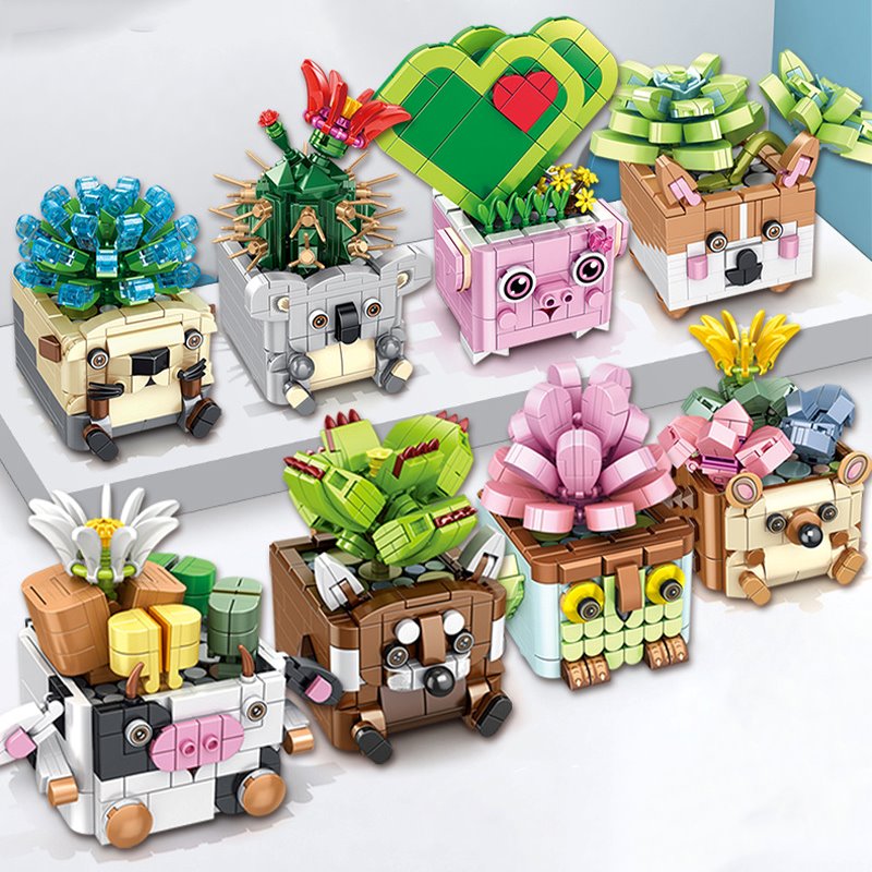 Cactus Succulent Animal Plant Pots Building Sets - Kawaiies - Adorable - Cute - Plushies - Plush - Kawaii