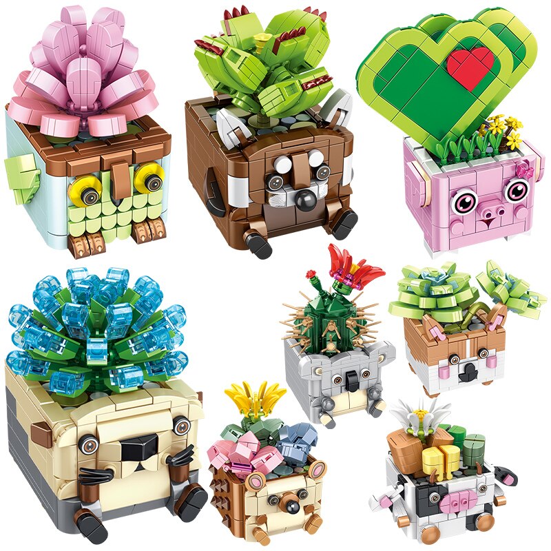 Cactus Succulent Animal Plant Pots Building Sets - Kawaiies - Adorable - Cute - Plushies - Plush - Kawaii