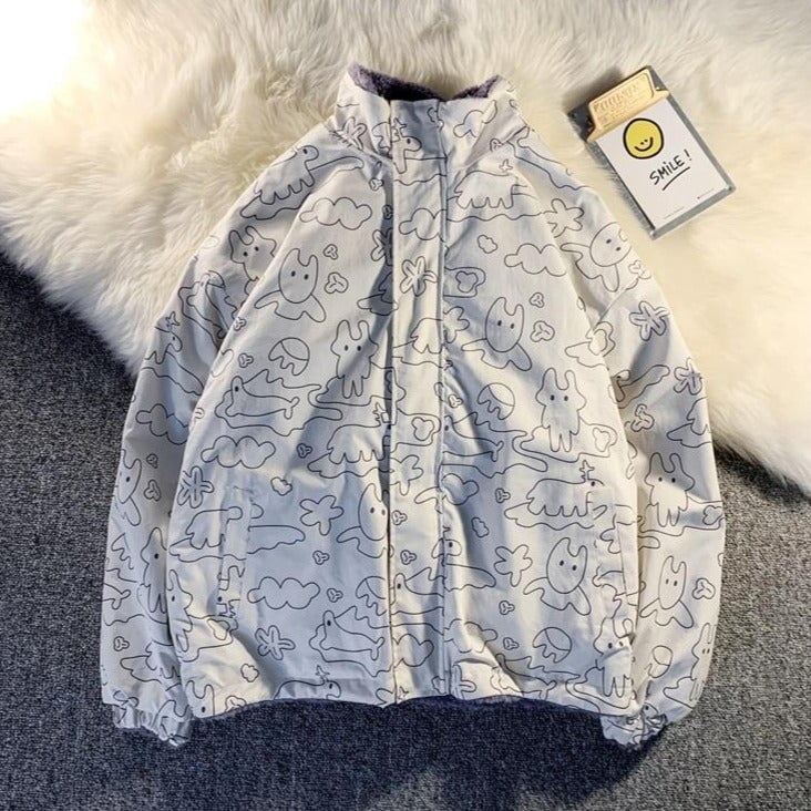 Cartoon Illustration Fluffy Zipped Inverse Jacket (2023 Season) - Kawaiies - Adorable - Cute - Plushies - Plush - Kawaii