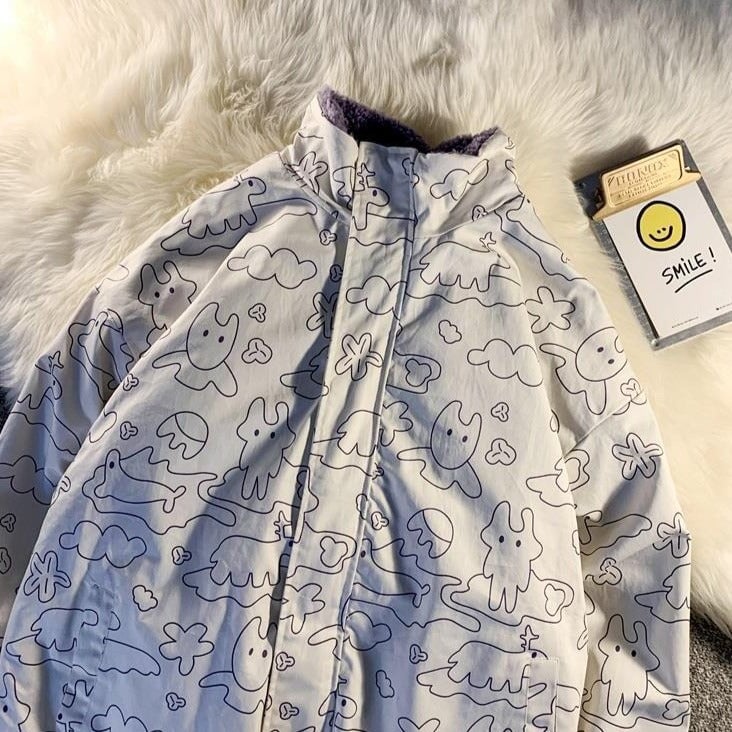Cartoon Illustration Fluffy Zipped Inverse Jacket (2023 Season) - Kawaiies - Adorable - Cute - Plushies - Plush - Kawaii