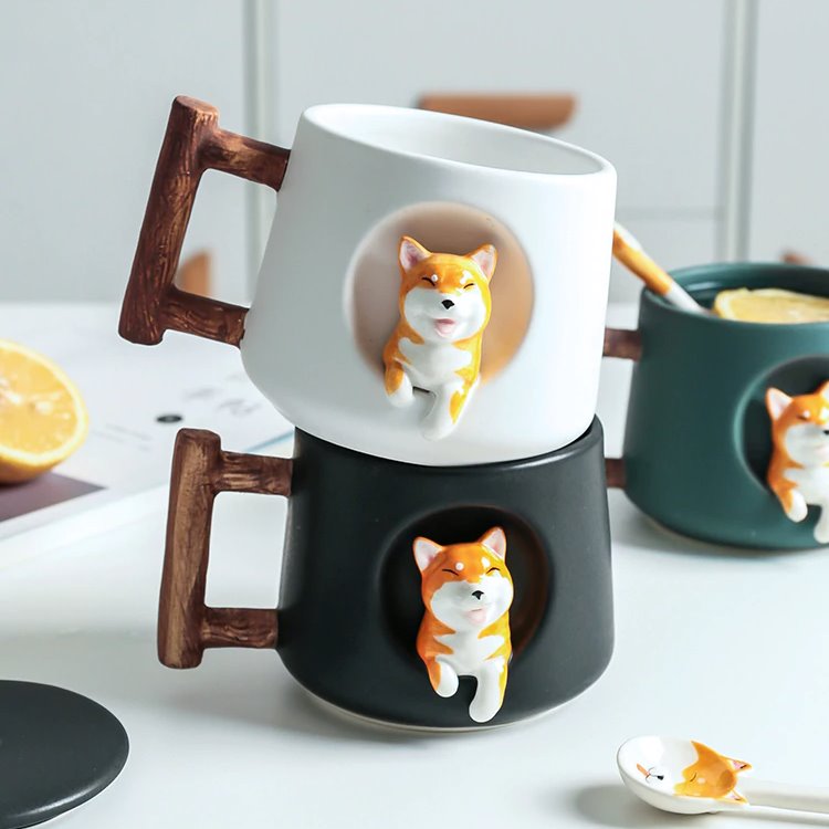 Ceramic Kawaii Shiba Mugs - Kawaiies - Adorable - Cute - Plushies - Plush - Kawaii