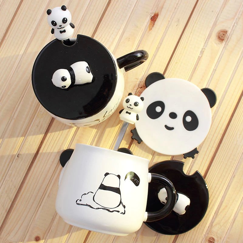 Panda Cup, Ceramic Coffee Mugs, Cute Panda Coffee Mug with Lid & Spoon