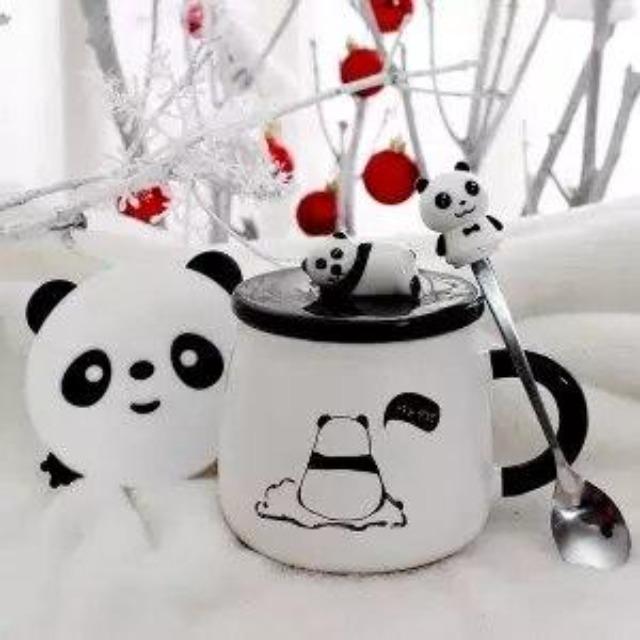 Panda Cup, Ceramic Coffee Mugs, Cute Panda Coffee Mug with Lid & Spoon