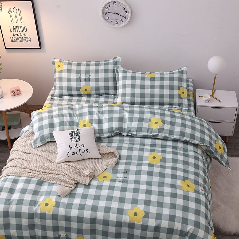 kawaiies-softtoys-plushies-kawaii-plush-Checked Pink Blue Reversible Polyester Bedding Set | NEW Home Decor 