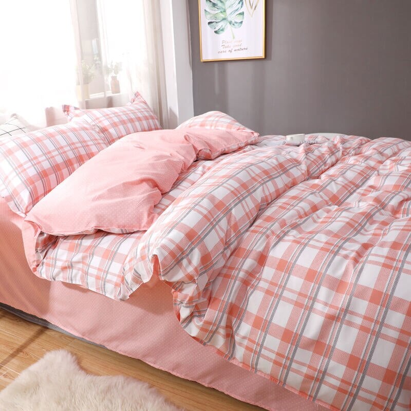 kawaiies-softtoys-plushies-kawaii-plush-Checked Pink Blue Reversible Polyester Bedding Set | NEW Home Decor Pink Full 