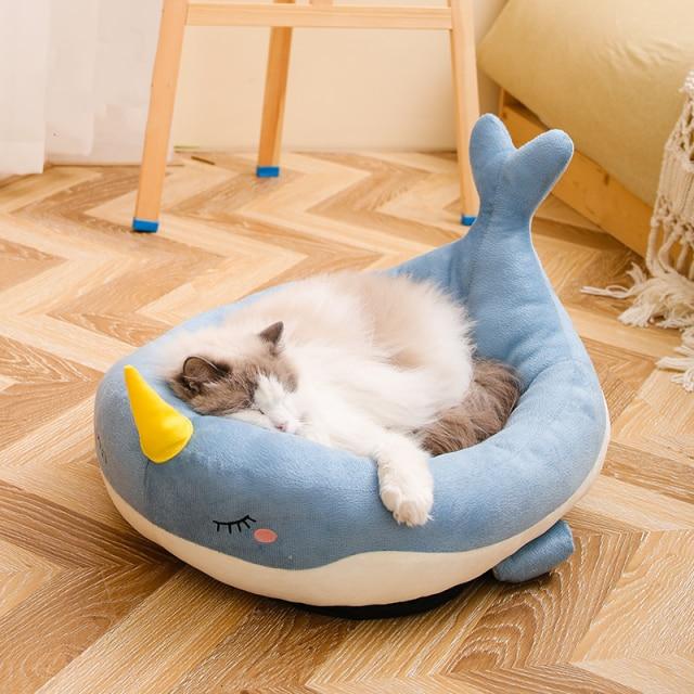 Cheerful Blue Narwhal Cat Dog Bed - Kawaiies - Adorable - Cute - Plushies - Plush - Kawaii