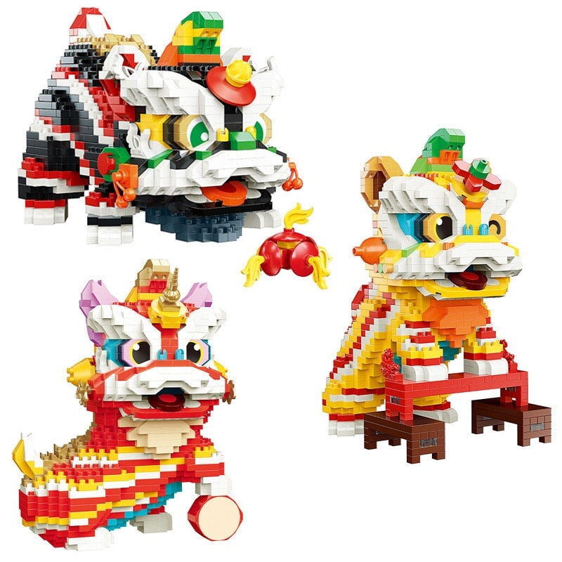 Chinese Lunar New Year Lion Dancing Nano Building Sets - Kawaiies - Adorable - Cute - Plushies - Plush - Kawaii