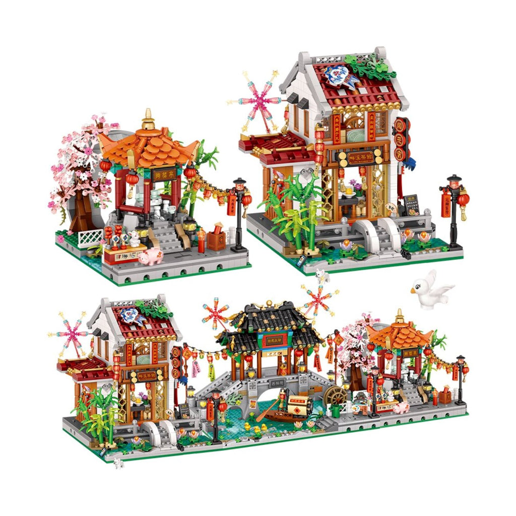 Chinese Street Lake Bridge Pavilion Teahouse Micro Building Set Collection - Kawaiies - Adorable - Cute - Plushies - Plush - Kawaii