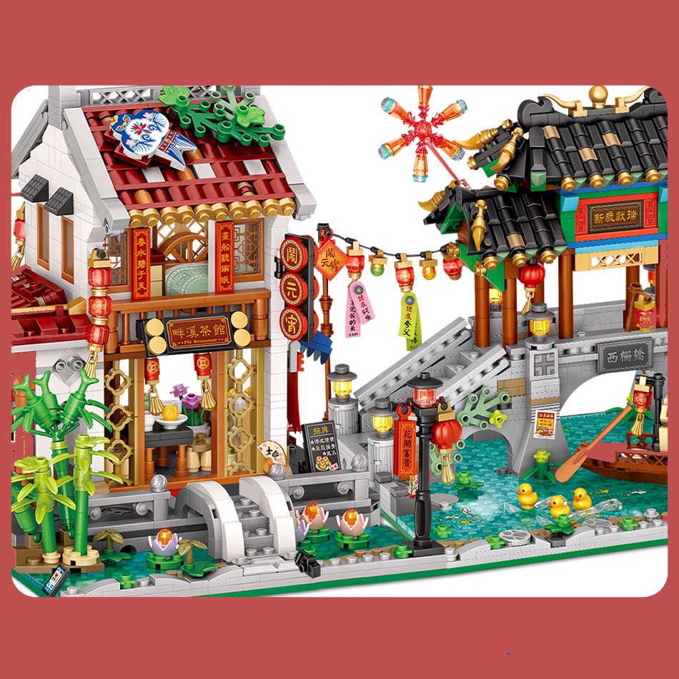 Chinese Street Lake Bridge Pavilion Teahouse Micro Building Set Collection - Kawaiies - Adorable - Cute - Plushies - Plush - Kawaii